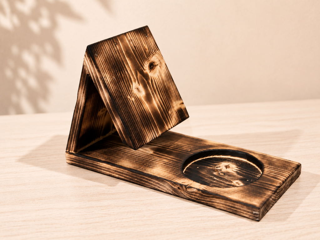 Rustic Wooden Book Stand & Cup Holder