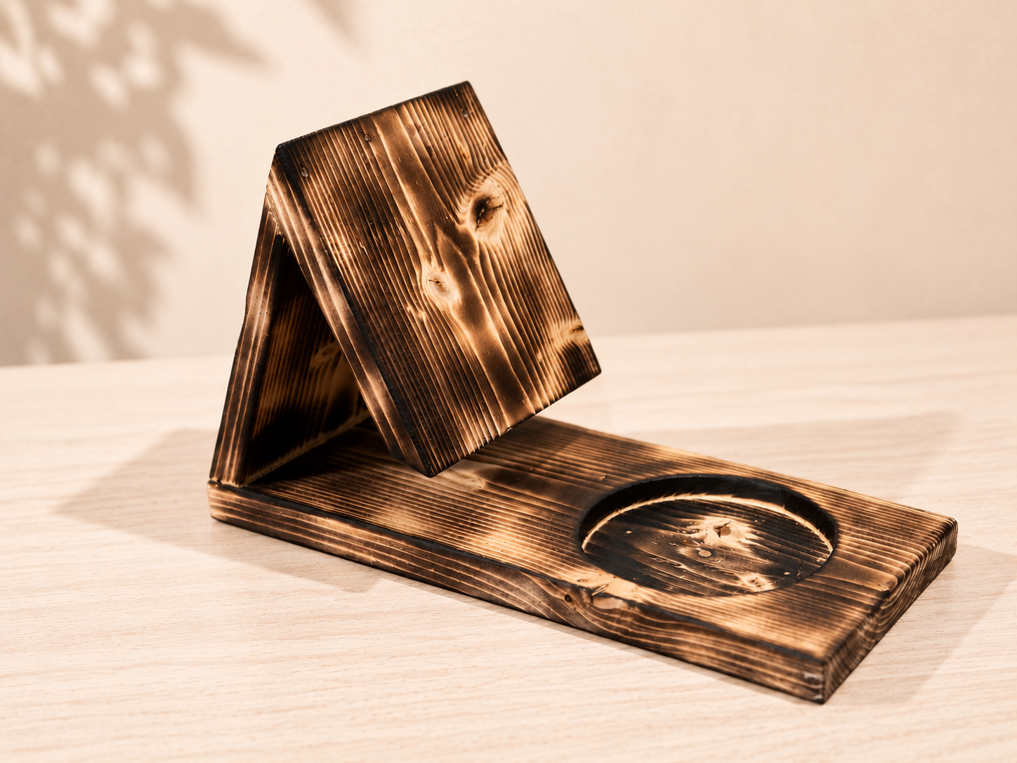 Rustic Wooden Book Stand & Cup Holder