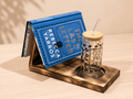 Rustic Wooden Book Stand & Cup Holder