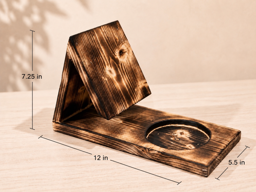 Rustic Wooden Book Stand & Cup Holder